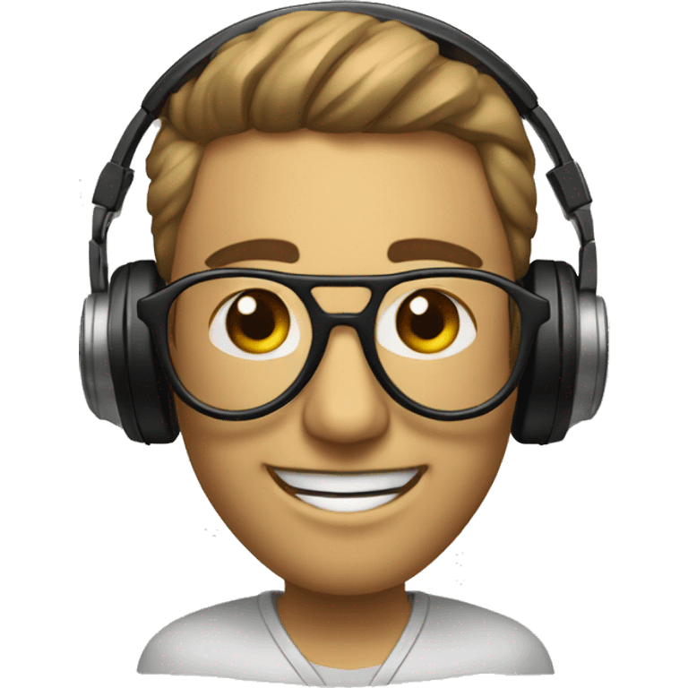 Un Dj con lentes , tocando una tornamesa y unos audífonos en las orejas  emoji