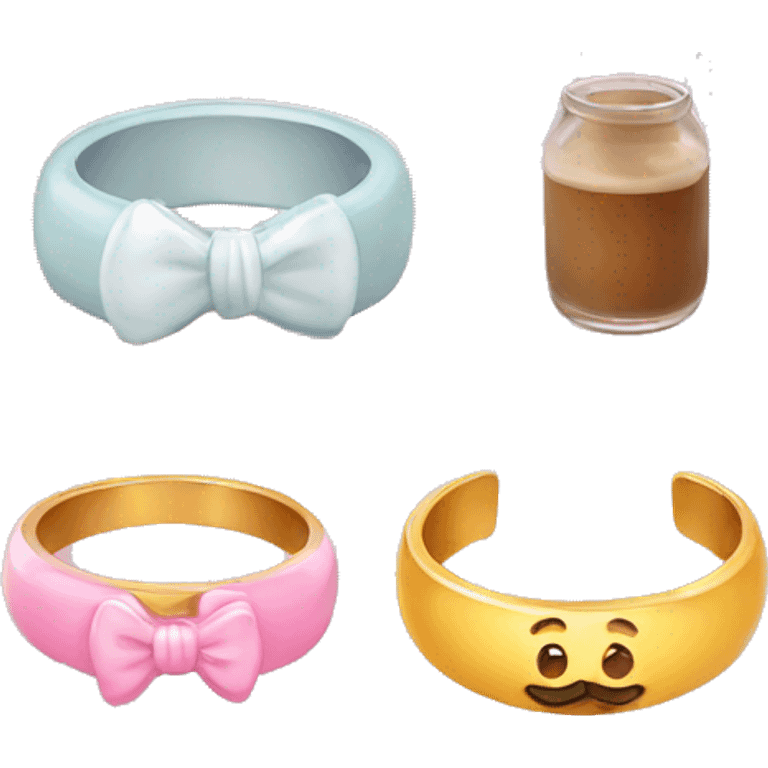 Rings who are a family who have dad ring with a moustache, mom ring with a bow, and baby ring with a milk bottle  emoji