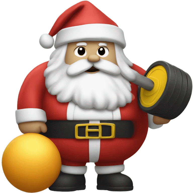 White Santa with a gym weight in hand emoji