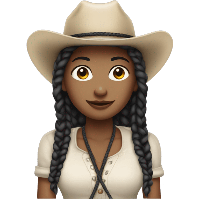 pale skin with 2 black braids with a cowgirl hat emoji