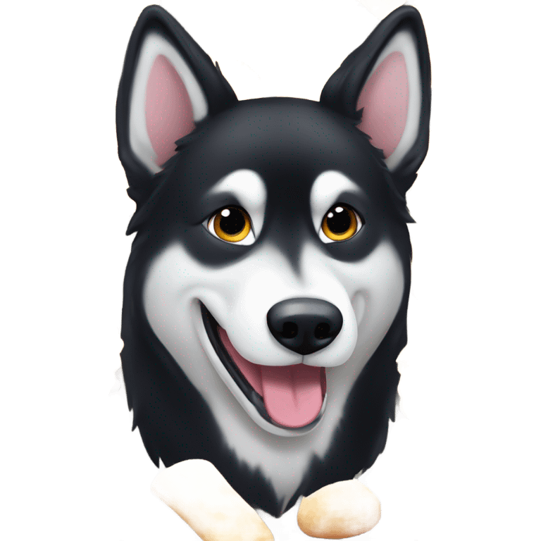 Big fat all black husky dog eating a bunch of food emoji