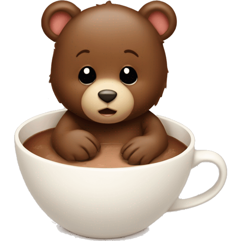 Baby bear inside of a cup of hot cocoa brown emoji