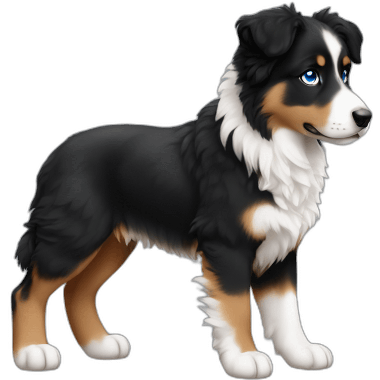 black, white and fire puppy american shepherd with blue eyes full size emoji