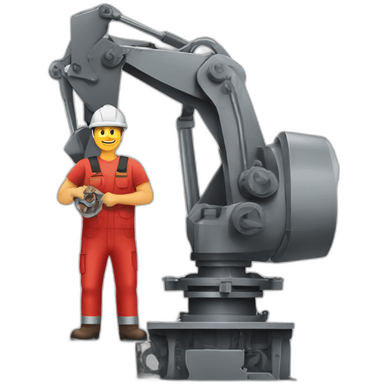 Industrial professional mechanical assembler working on the assembly of heavy machinery with a red outfit emoji