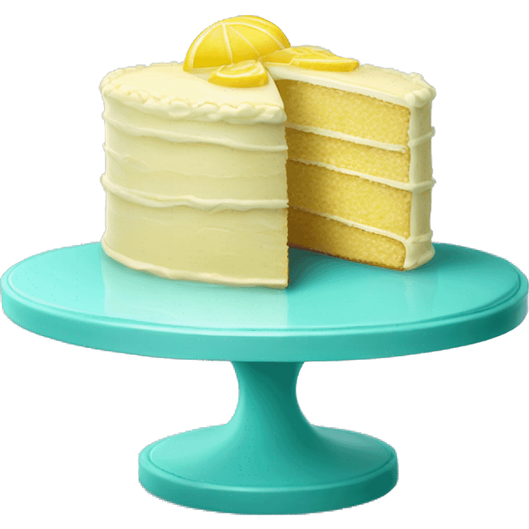 Isolated realistic layered lemon cake on tiffany blue cake stand. emoji