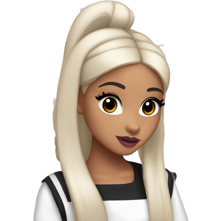 ariana grande with pink lipstick  straight black hair with a japanese spitz emoji