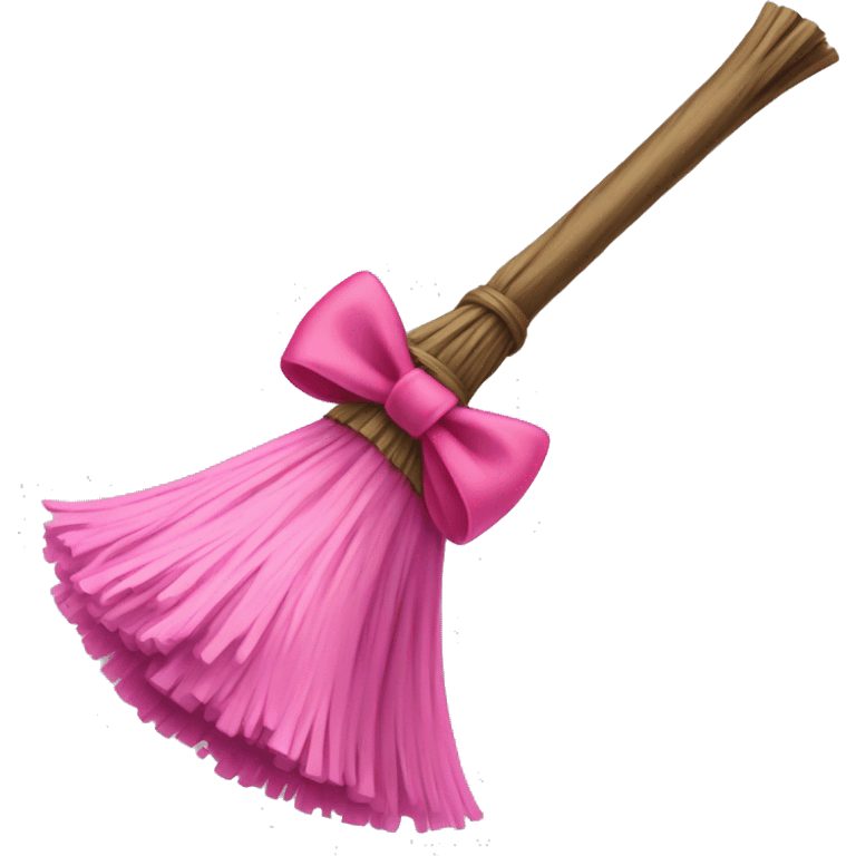 Witches broom with a pink bow emoji