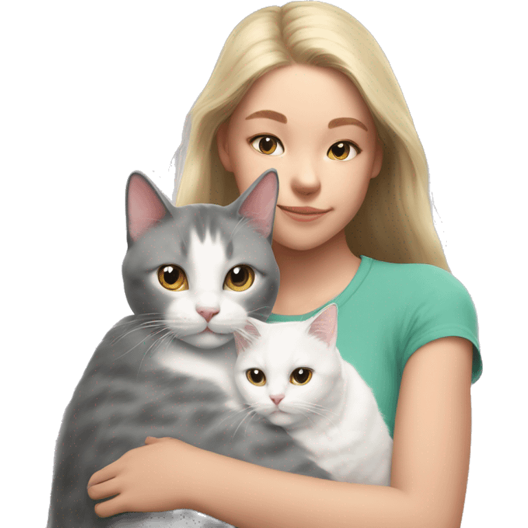 gray and white cat lies on girl's shoulder emoji