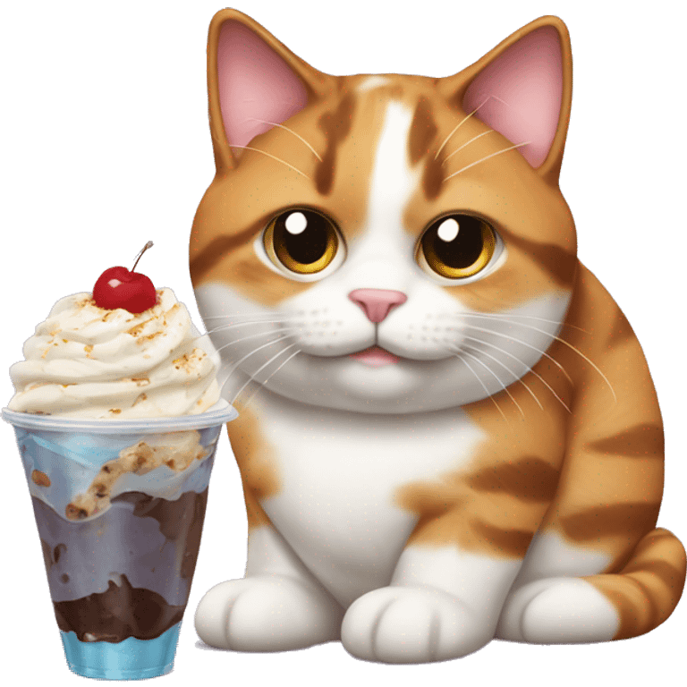 Realistic Fat calico cat with sundae emoji