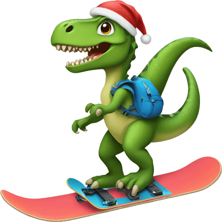 Dinosaur riding a snow board emoji