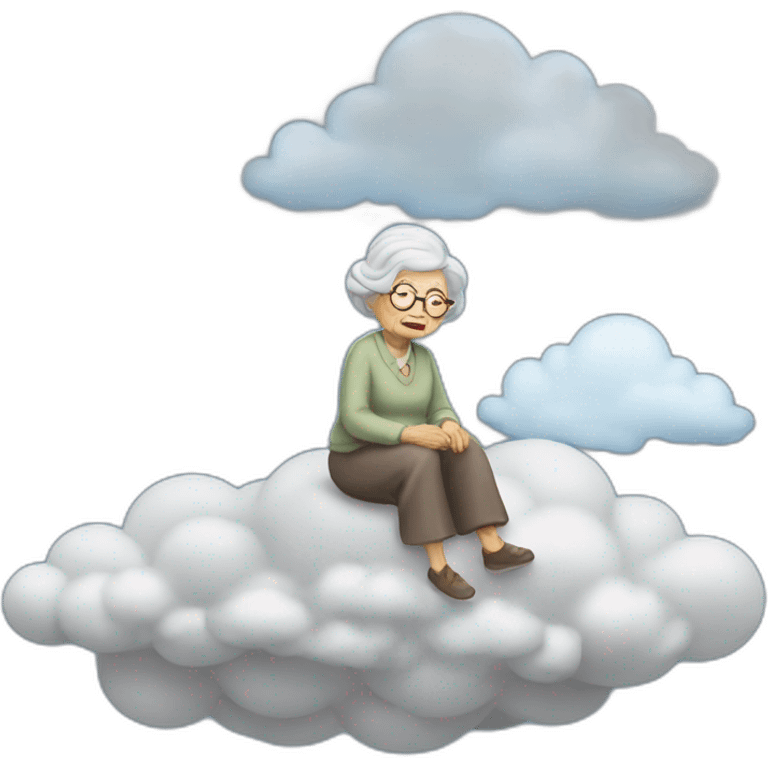 An old lady sitting on top of the cloud emoji