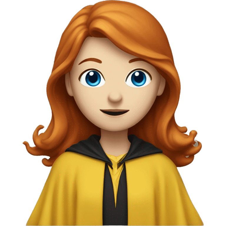 Redhead lady with blue eyes in yellow and black wizard robes emoji