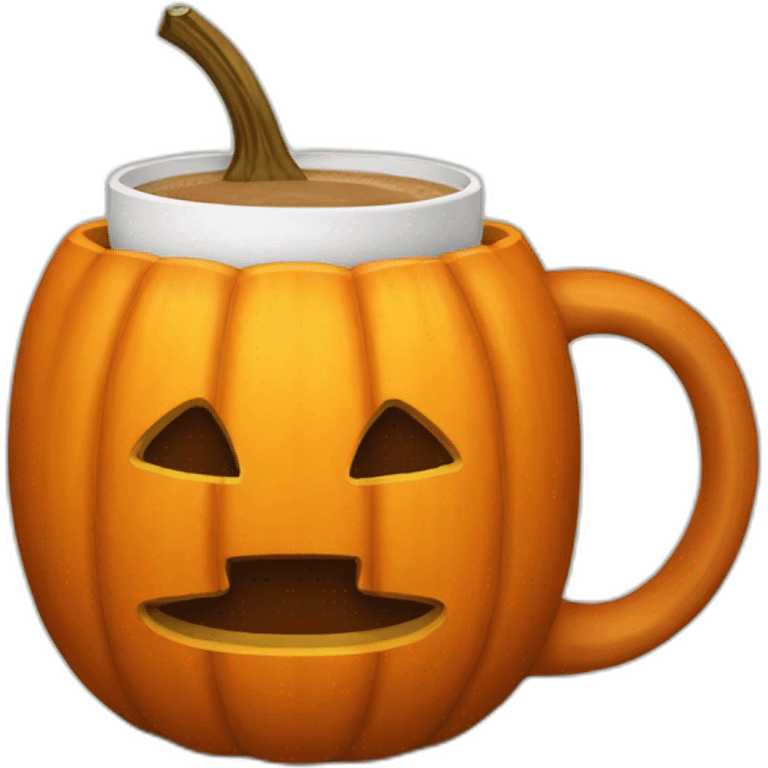 A pumpkin-shaped mug with coffee inside emoji