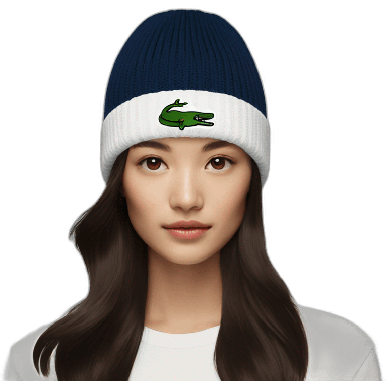 Brunette lacoste beanie with lacoste emoji