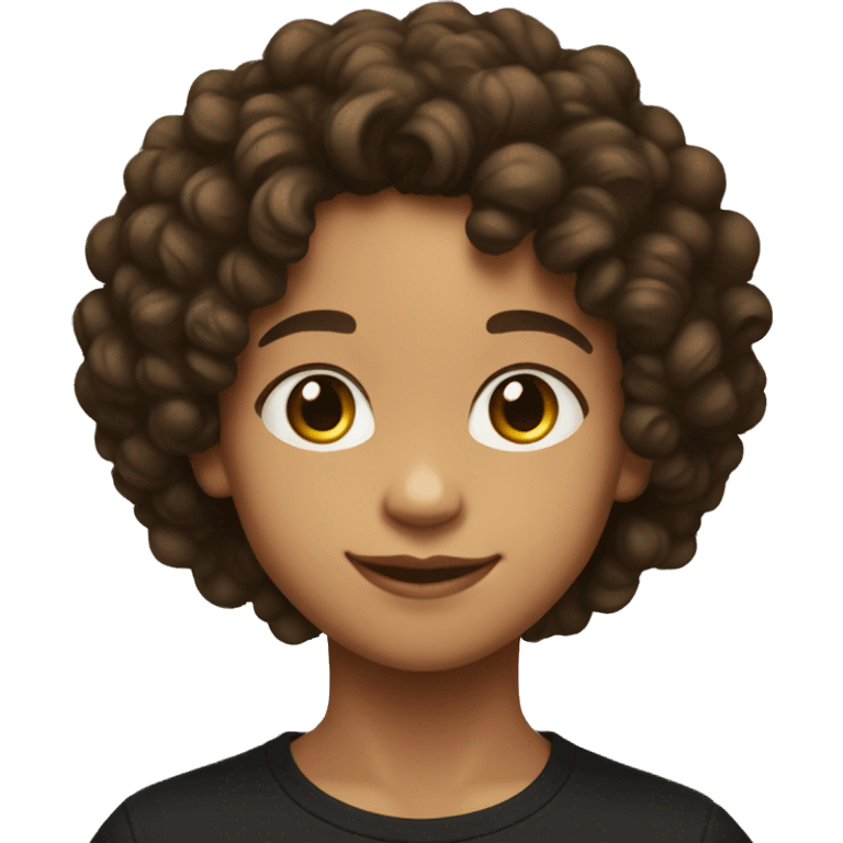 Lightskin pre teen smiling with short curly hair and black T-shirt on emoji