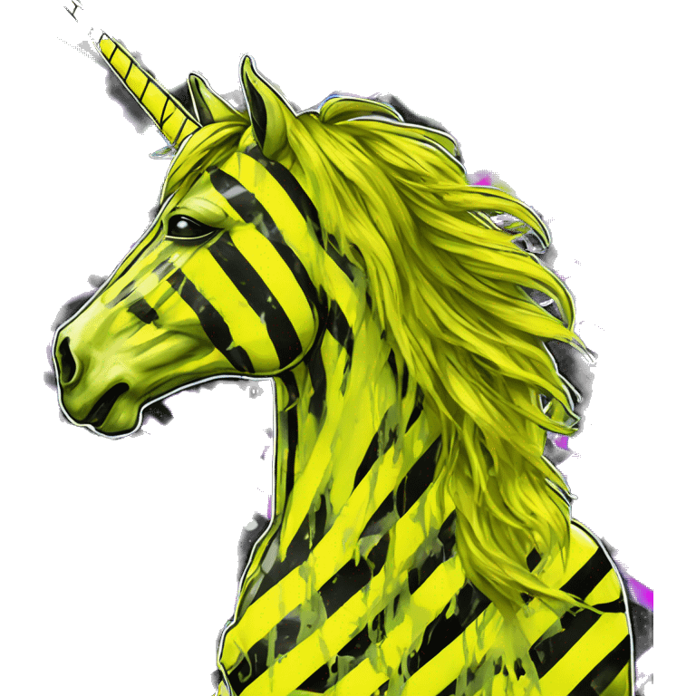 .Zombie_ Vaporwave black holographic oilslick zombie unicorn yellow caution tape graffiti Pegasus  emoji