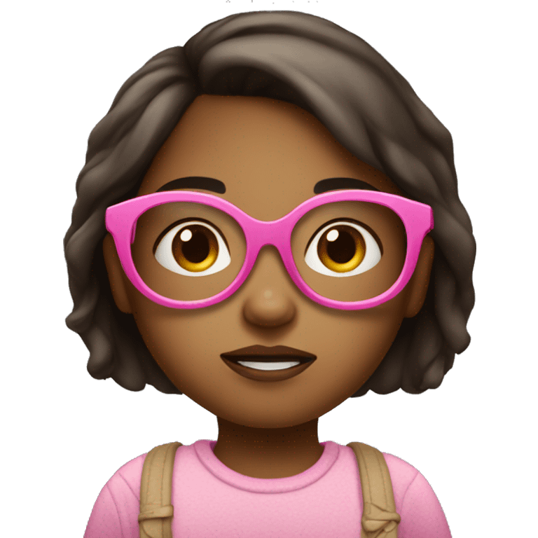 confused little girl with dark brown hair, light brown skin, and pink glasses emoji