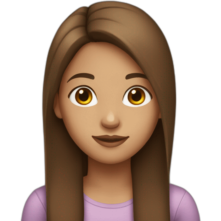 Girl with long, straight brown hair, brown eyes, light skin. emoji