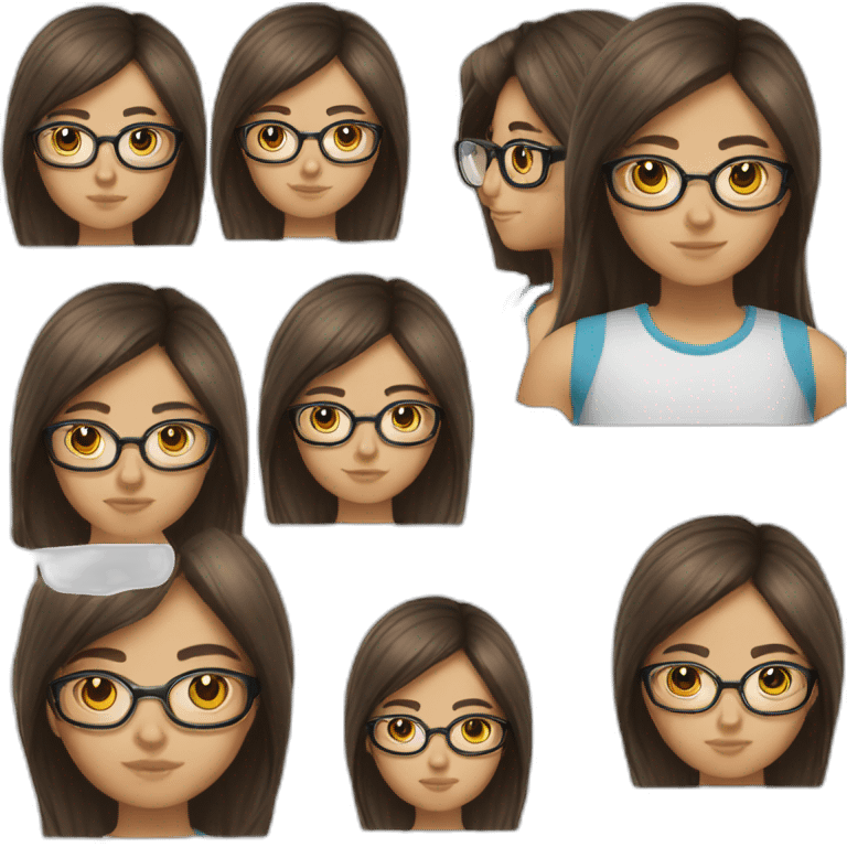 Uzbek teenager, dark brown long a bit shiny hair with thin metal view glasses emoji