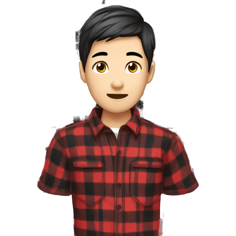 casually red black plaid shirt asian boy emoji