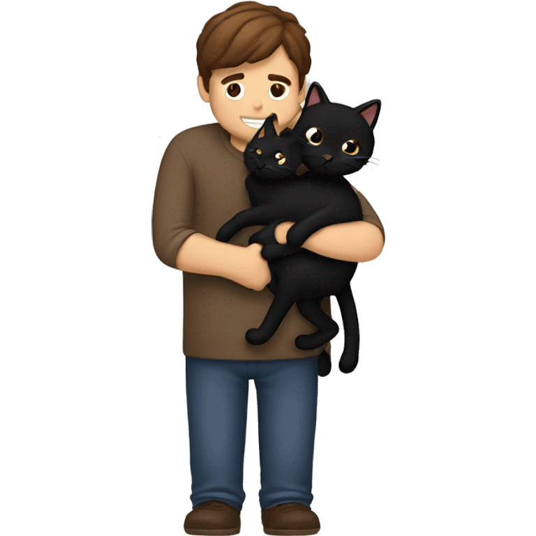 Brown hair man hugging two black cats emoji