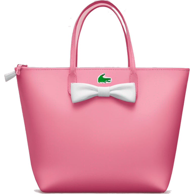 pink lacoste tote bag with one white bow on left side of the bag  emoji