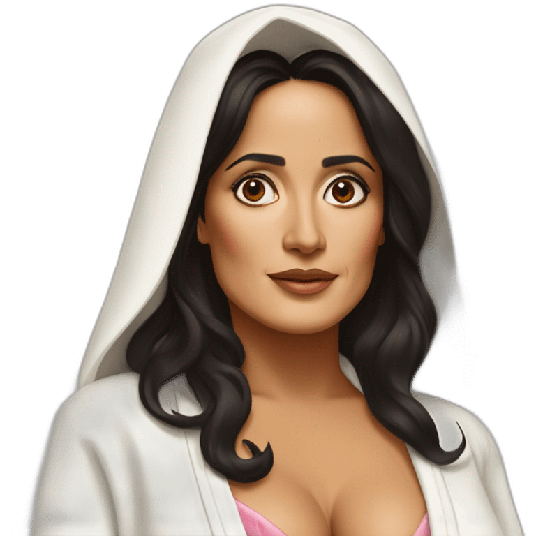 bosomed Latina salma Hayek in a bathrobe emoji