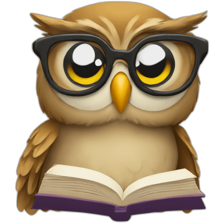 Owl with glasses reading book emoji