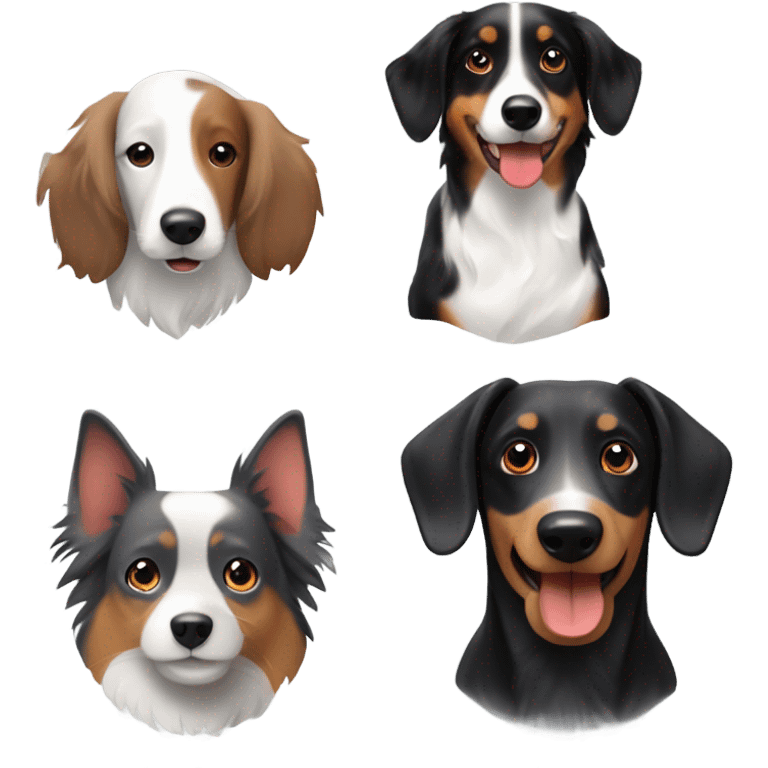 Grey and white border collie with a black and tan dachshund and a red dachshund  emoji