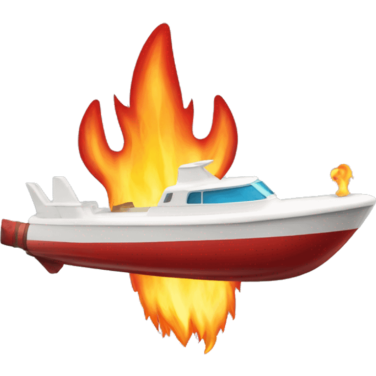 boat shaped like a rocket with a cool fire decal emoji