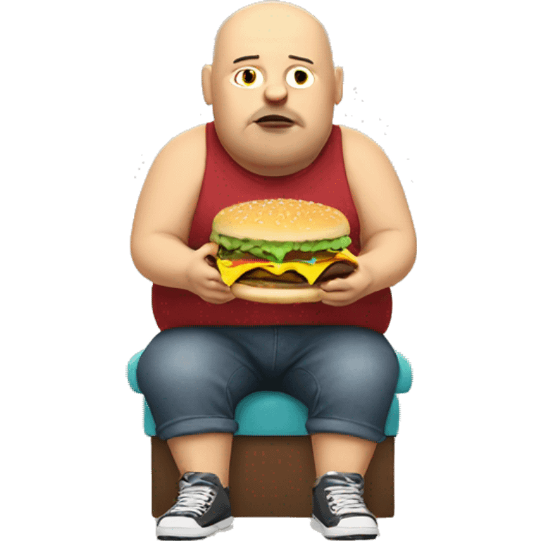 Fat bald man eating cheeseburger emoji