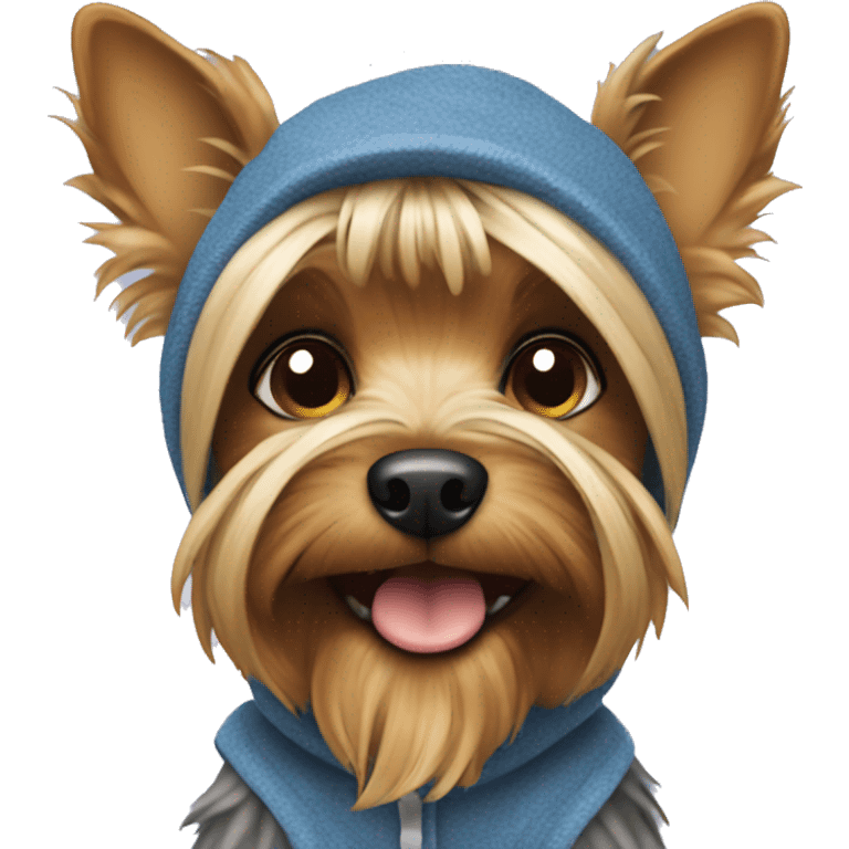 Yorkshire terrier dog wearing a stitch costume emoji