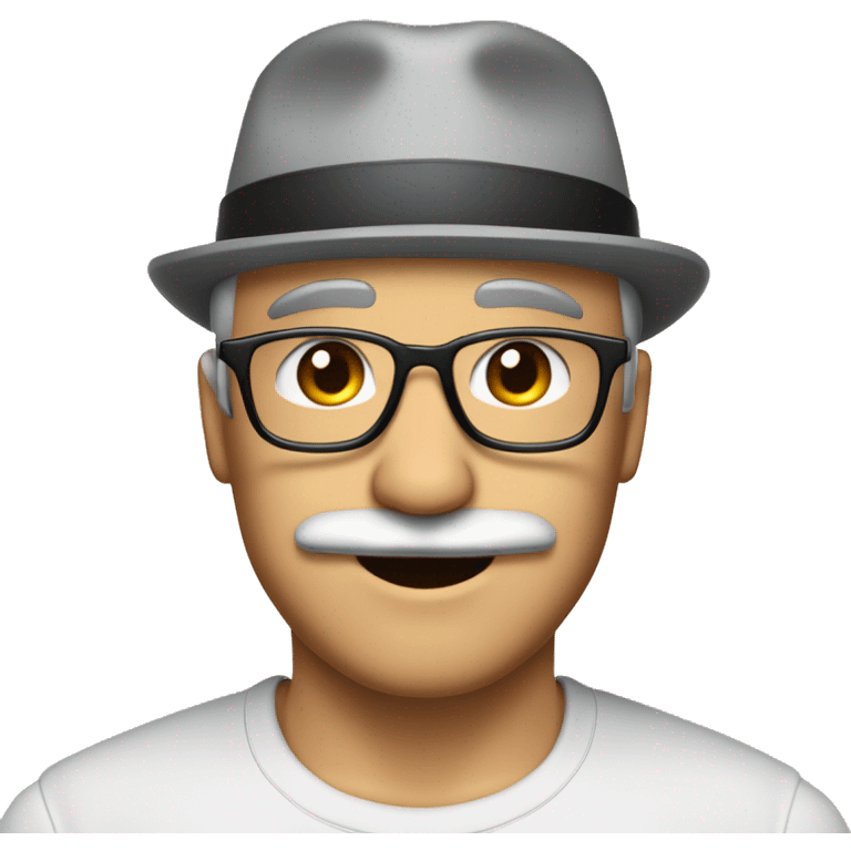 homme blanc sans cheveux avec un bonnet noir des lunettes et une moustache  emoji