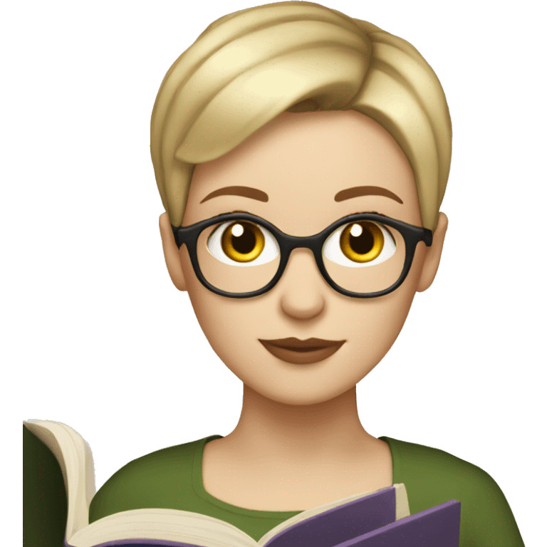 White Girl with short pixie cut reading a book emoji