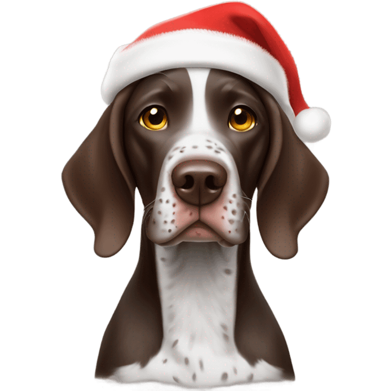 German shorthair pointer wearing Santa hat blowing kiss emoji