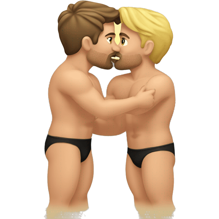 Caucasian Muscular gay men kissing wearing bikini emoji