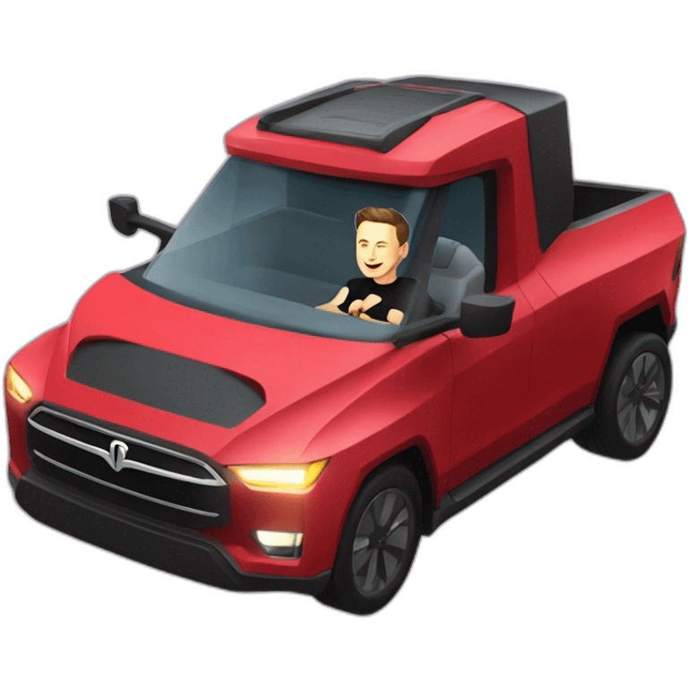 Elon musk riding in a Tesla cyber truck  emoji