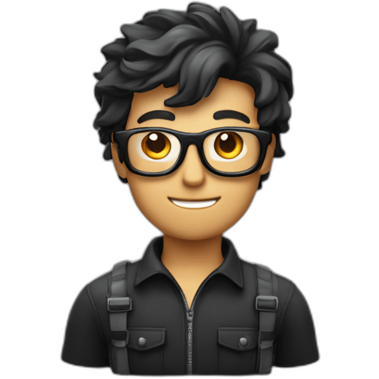 Homme avec cheveux noir et lunette avec appareil photo dans la main emoji