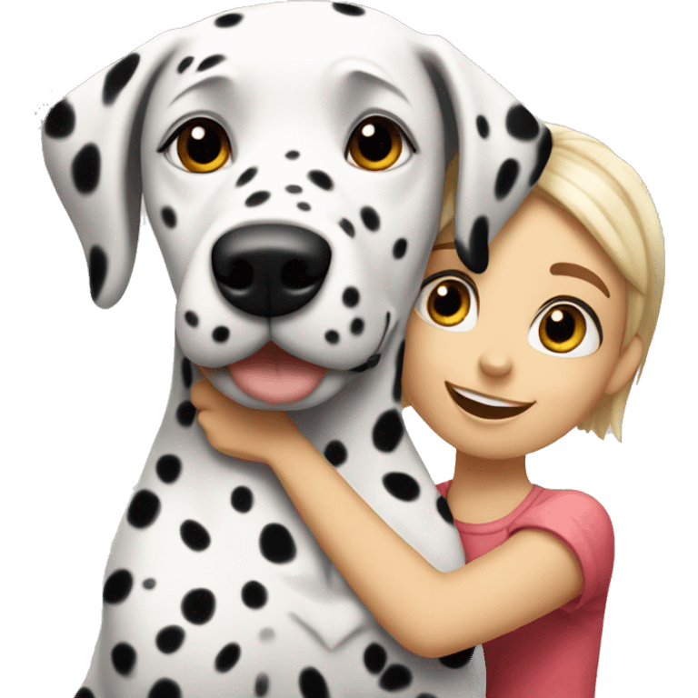 Dalmatian dog and short haired girl embrace emoji