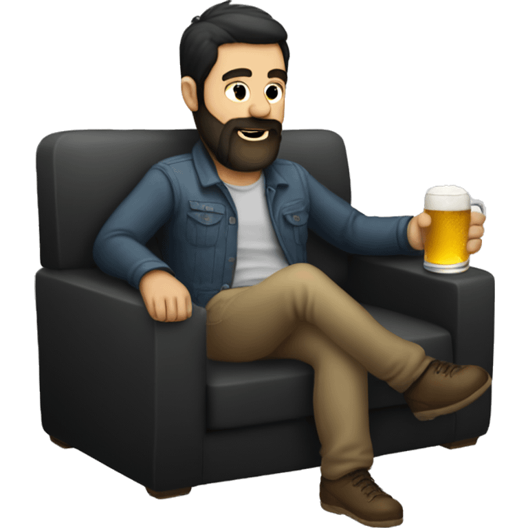 Dark hair beard man drinking beer on couch emoji