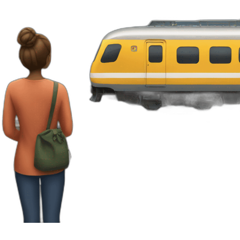 a woman watching a train go by emoji