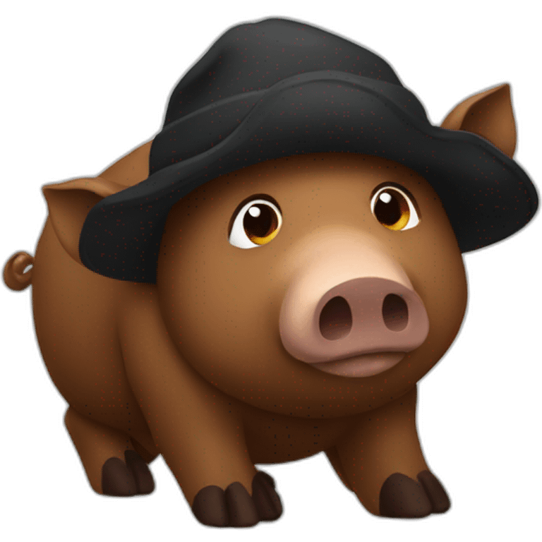 Really sad brown boar in a black winter hat emoji