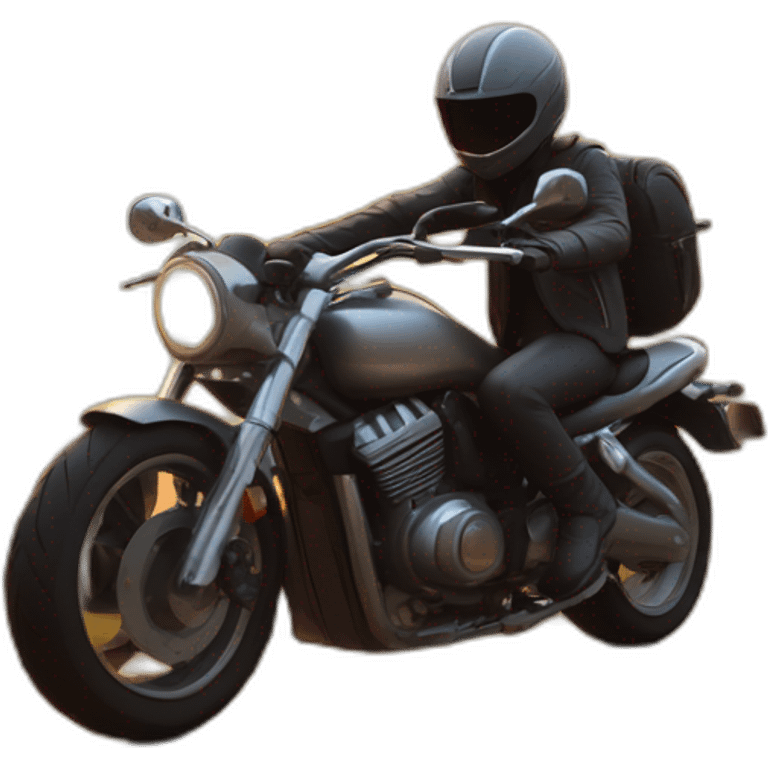 Biker riding a motorbike on a long road into the sundown emoji