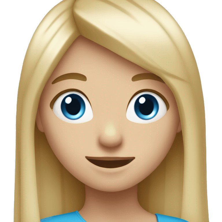 girl with long blonde hair with fringe no hairstyle and blue eyes welcoming happy emoji