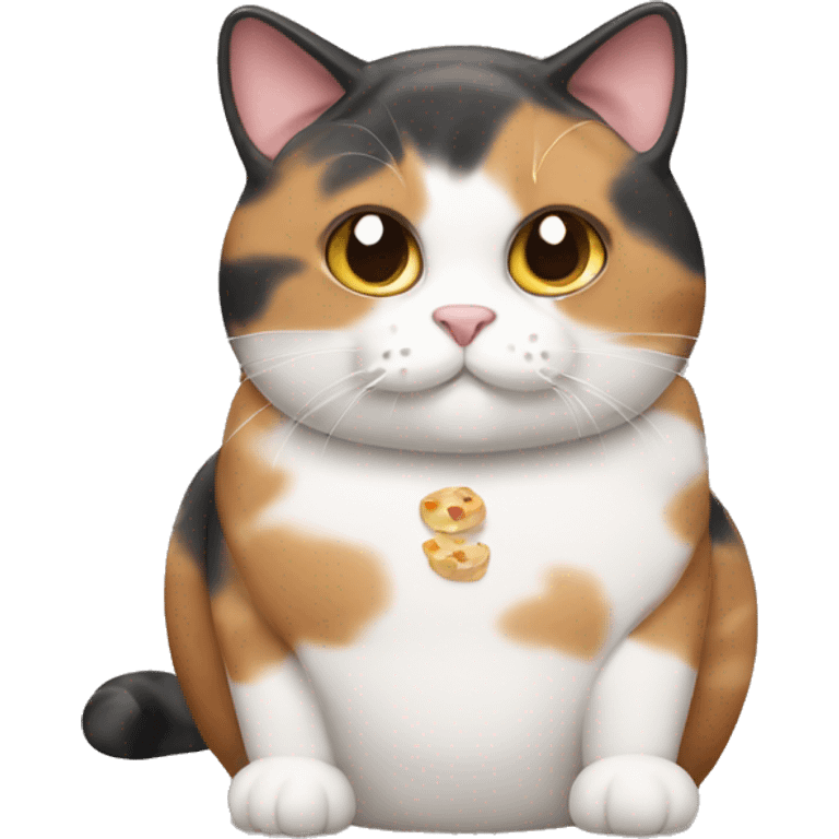 Fat calico cat with food emoji