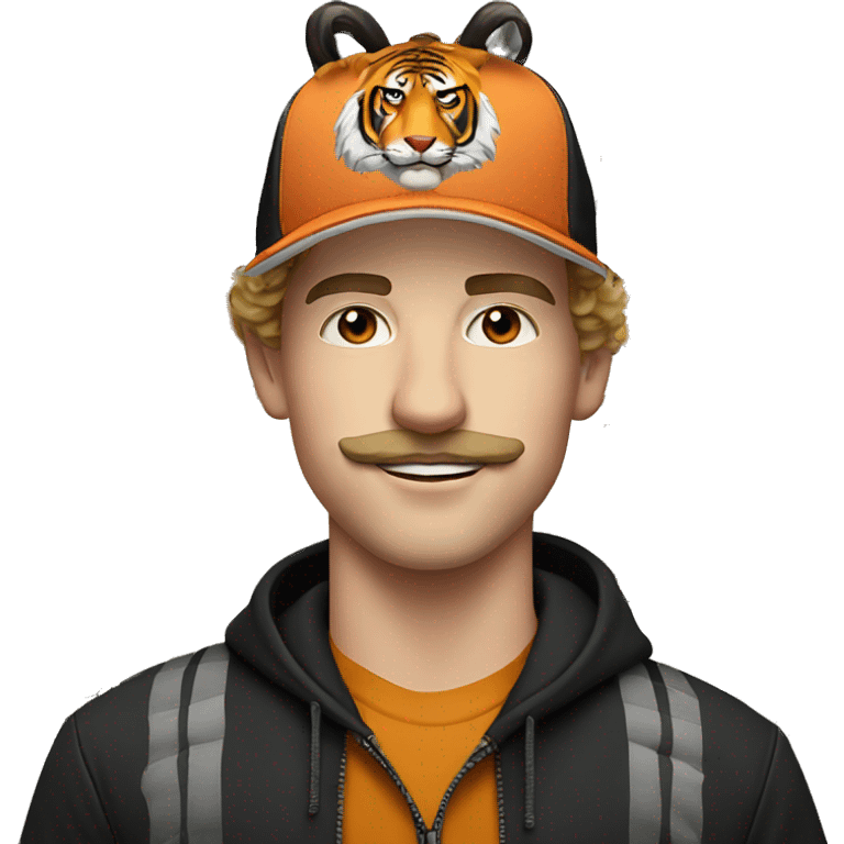 Young white man with a tigers hat on and a mustache  emoji