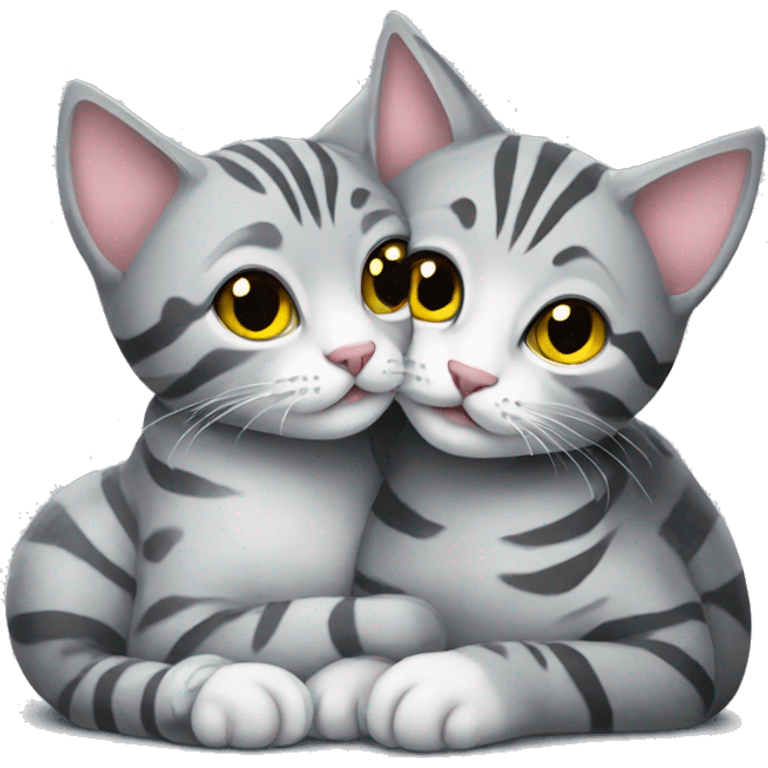 Two Silver tabby cats cuddling emoji