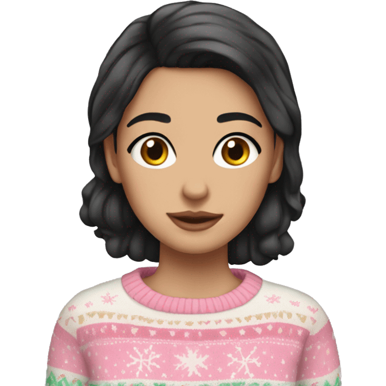 White girl black hair wearing a Pastel Christmas sweater emoji