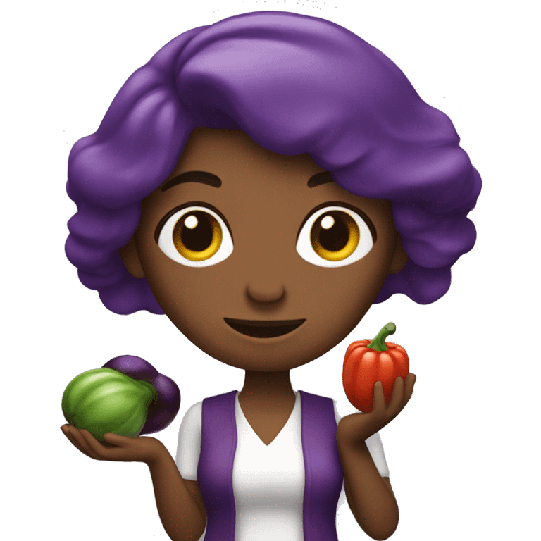 Woman with eggplant in hand emoji