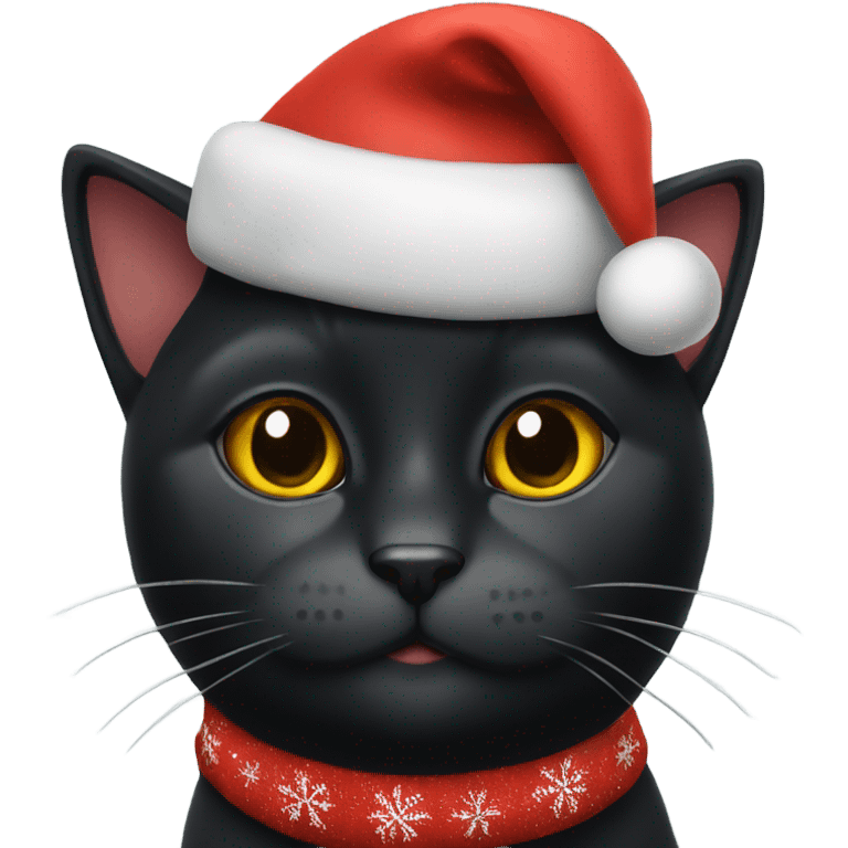 A black cat wearing a Christmas hat emoji